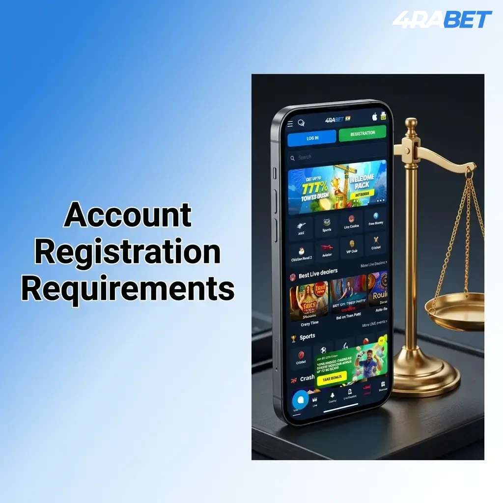 Account registration requirements for Indian users including age limit, one account rule, accurate details, and INR currency selection