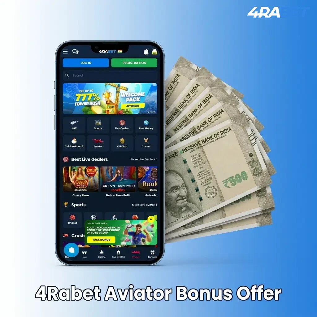 4Rabet Aviator welcome bonus offer — 700% up to 20,000 INR with minimum 300 INR deposit