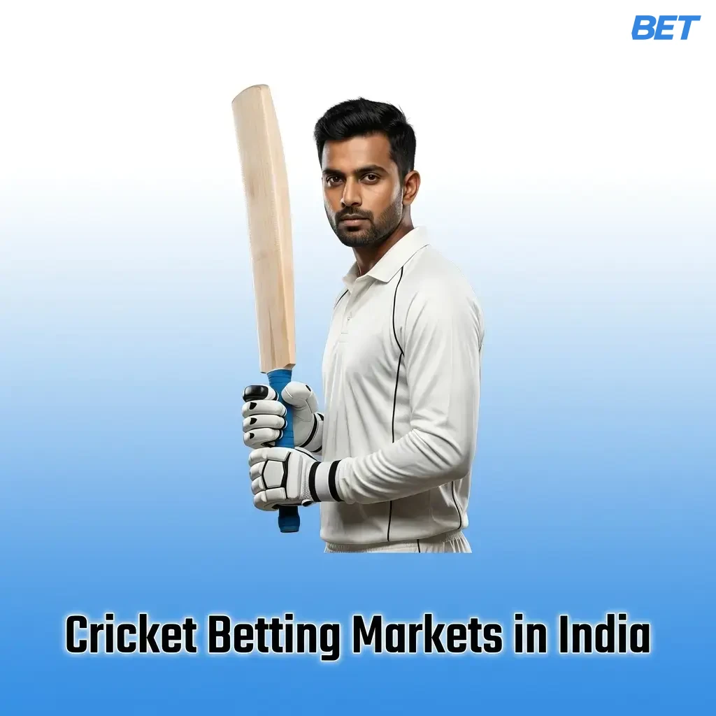 Cricket betting markets in India showing match winner, top batsman, bowler, toss, and series winner options