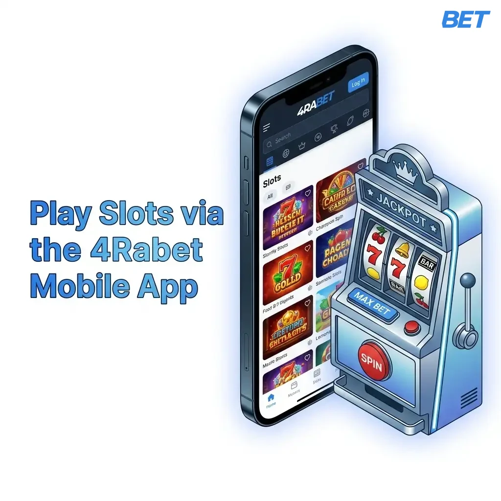 4Rabet mobile app interface showing slot games lobby with Android and iOS access for Indian players