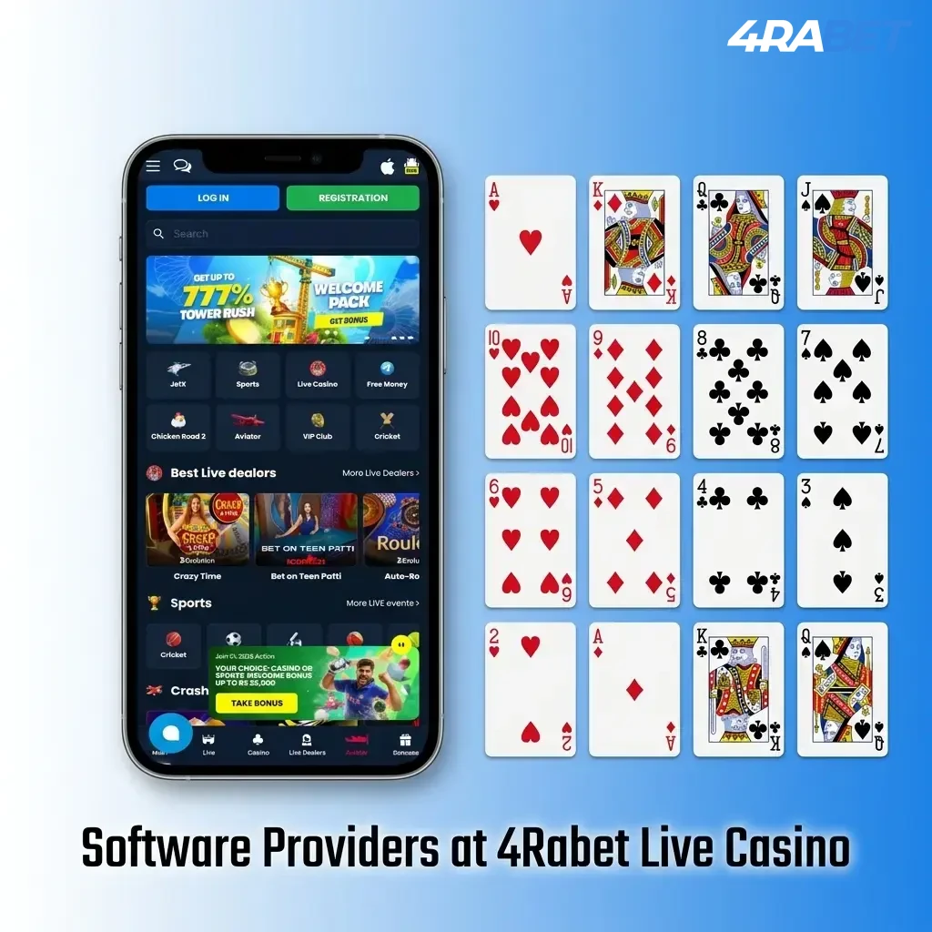 4Rabet live casino software providers including Evolution Gaming, Pragmatic Play, Ezugi, Playtech, SA Gaming and BetGames