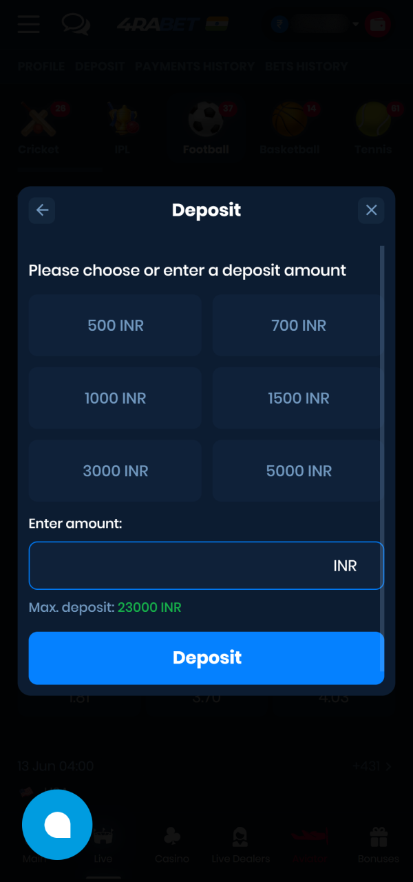 Fund your balance with minimum required cash to activate 4Rabet Promotions.