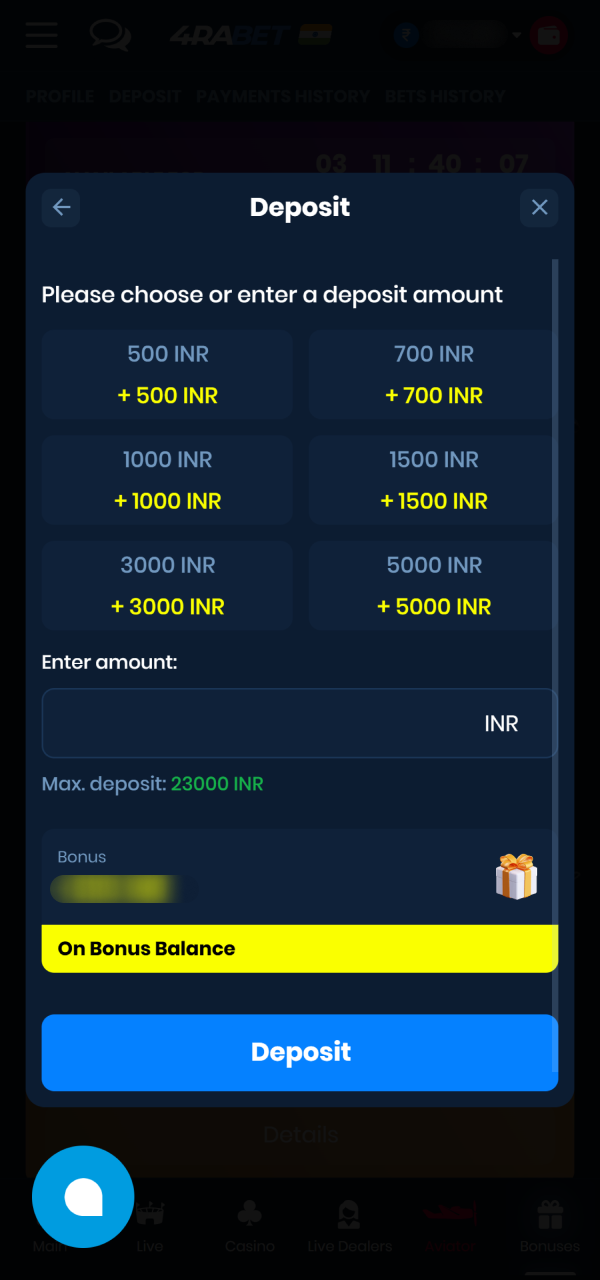 Top up your legal electronic balance to place wagers in 4Rabet JetX.